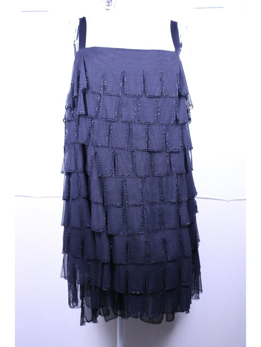 JS Collections Tiered Mesh Beaded Cocktail Dress Size 16 Excellent Condition